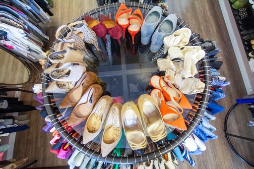 luxury consignment boutique shoe rack